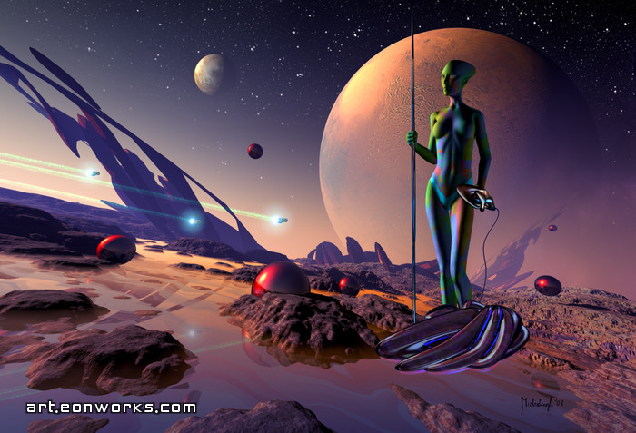 3D Sci-Fi art of alien hunter from planet Epsilon