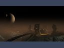 relay station complex on a dark planet with moons