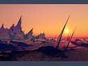 space illustration, otherworldly sunset, landscape, spikes, afternoon