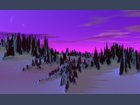 space snow landscape with spikes, pink sky sunset