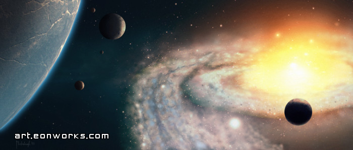galaxy art and three planets