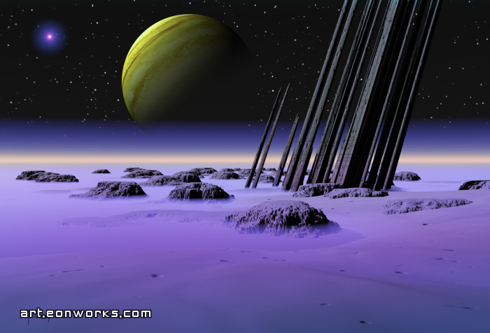space landscape art stock, green planet, spikes