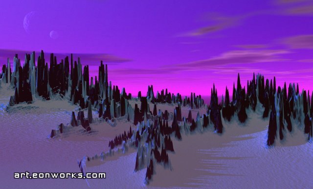 colorful space landscape with spikes