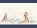 rocky desert landscape sketch with planets
