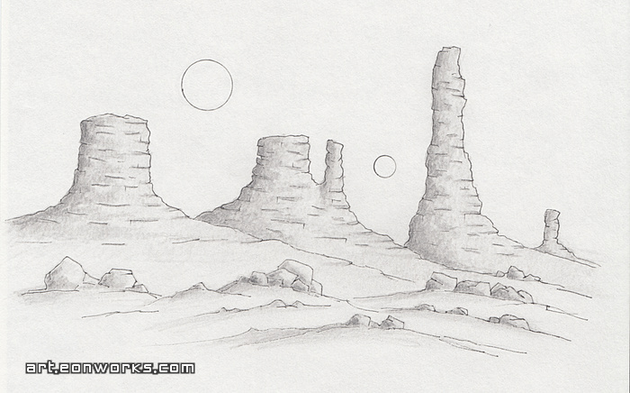 graphite pencil and ink landscape sketch