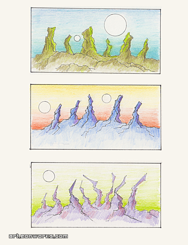 sketches of space landscapes