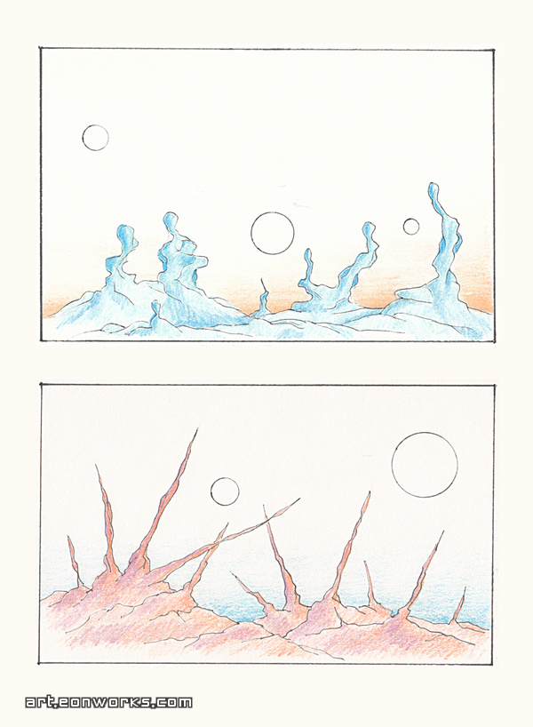 drawings of space landscapes