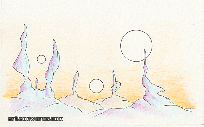 colored pencil space landscape sketch