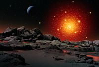 globular cluster seen from a planet - space artwork