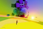 surreal picture of a landscape with human figure