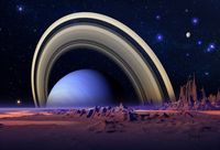 Space landscape with a Saturn like planet