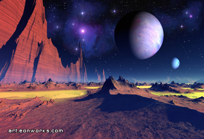 space art landscape with stars and planets