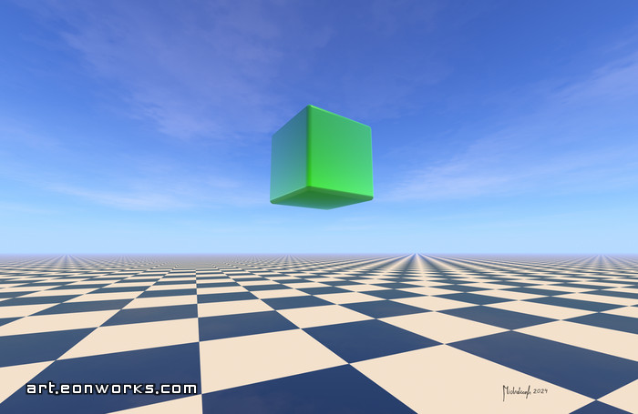 green cube surreal artwork